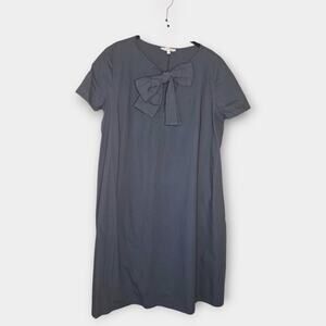 Hache Dark Gray Front Bow Dress Pockets Cotton Women's sz 10/ Lg